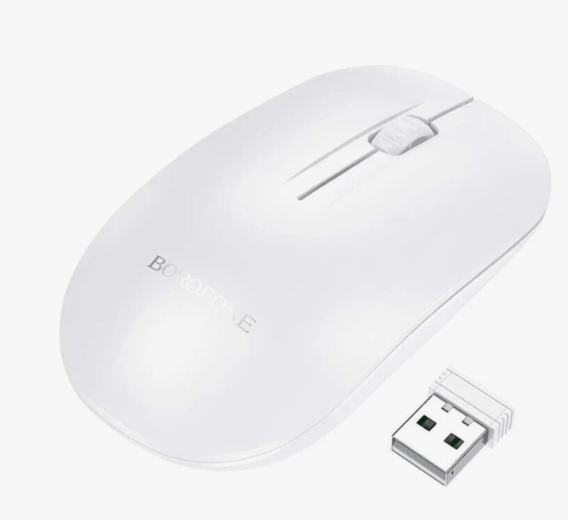 Мышь беспроводная Borofone BG14 1200dpi радиоканал 2,4Пря на батарейках ААА белая