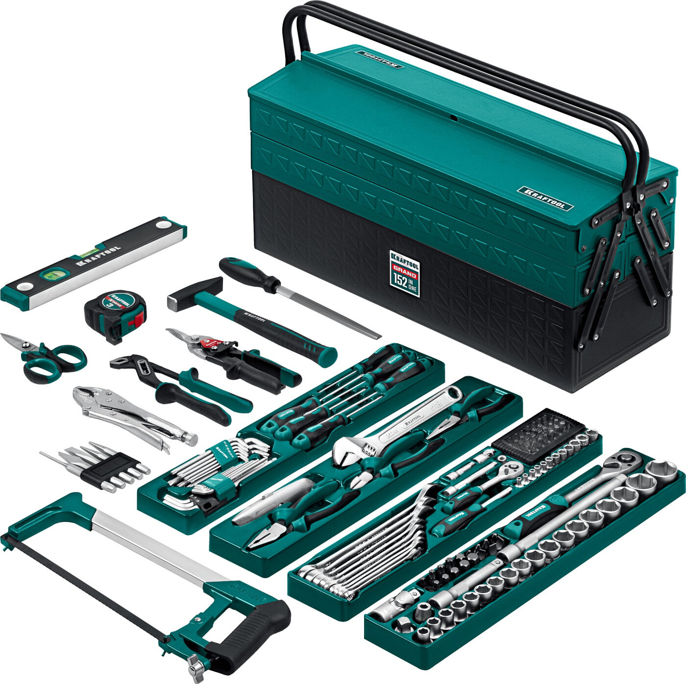 KRAFTOOL GRAND-152, 152 предм, (1/2″+1/4″), Универсальный набор инструмента (27978-H152)