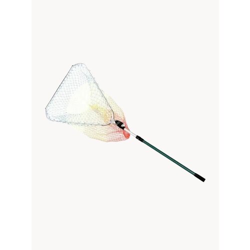 Подсак рыболовный складной телескопический треугольный с зеленой ручкой 50 см