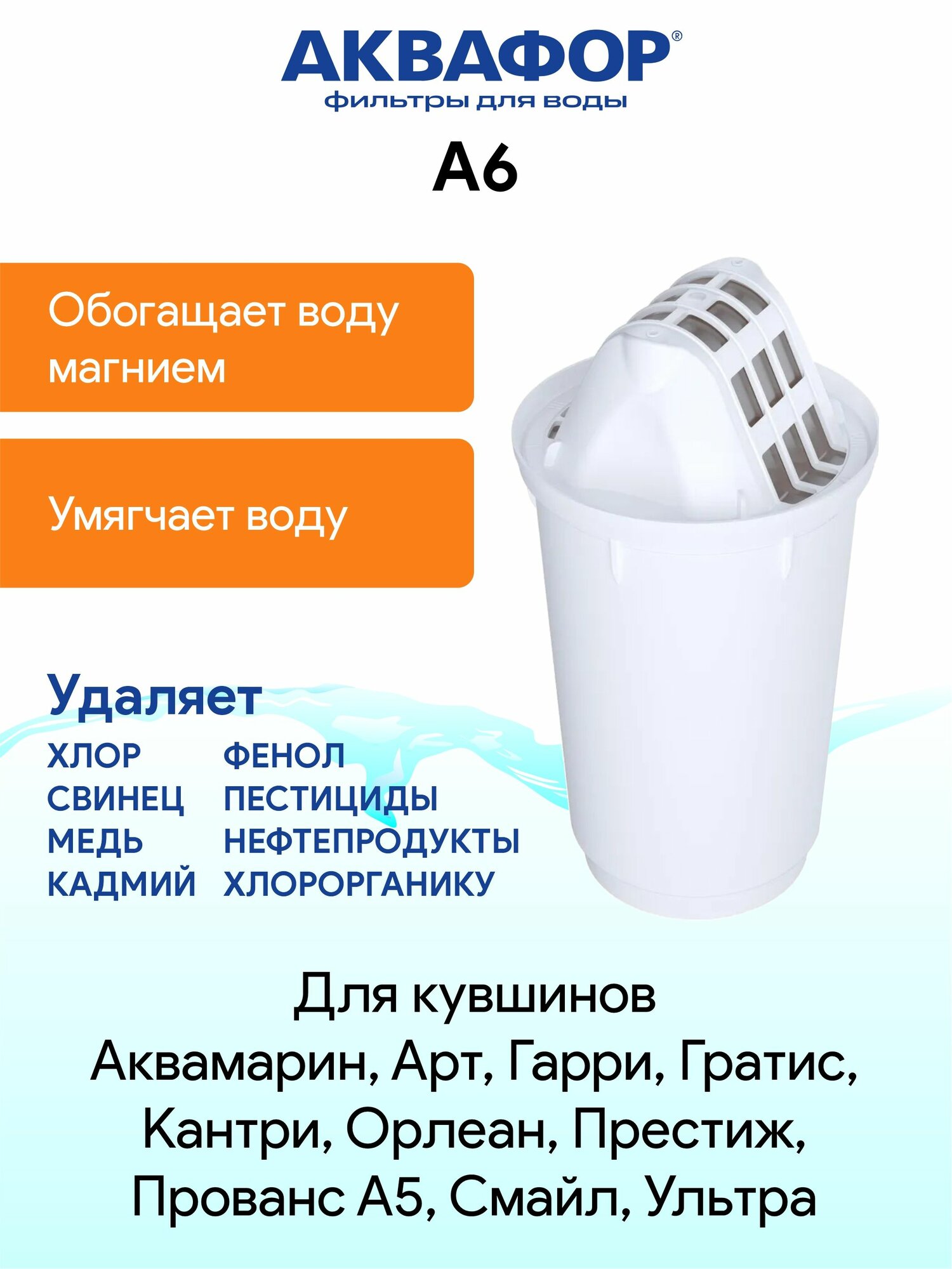 Картридж Аквафор A6, для кувшинов, защита от накипи и умягчение воды — фото 1