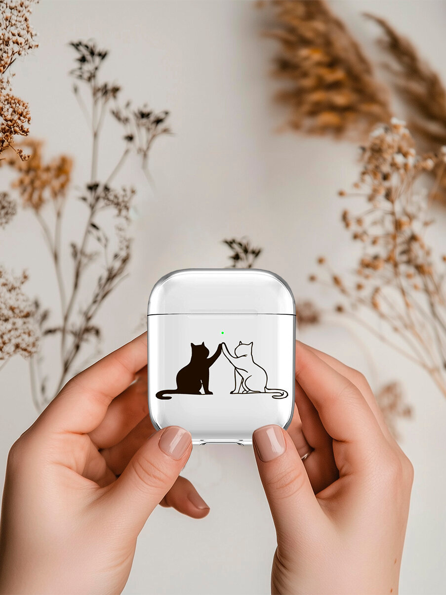 Прозрачный чехол для наушников Apple AirPods 1 / 2 с 3D принтом "Cats" — фото 1
