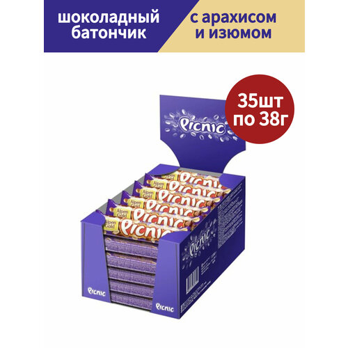 фото Шоколадный батончик picnic (пикник) с арахисом и изюмом, 35шт по 38г