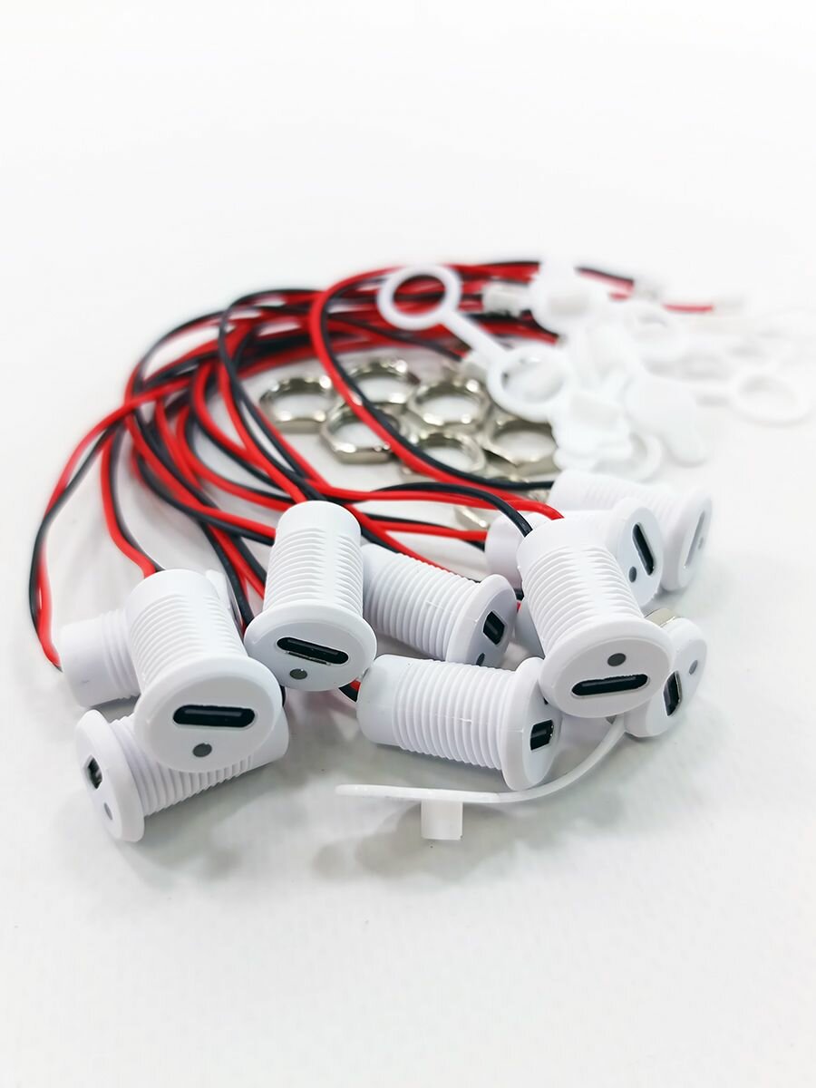 Влагостойкий коннектор с диодом штекер USB Type-C / Гнездо питания TYPE-C установочное, комплект 10 штук — фото 1
