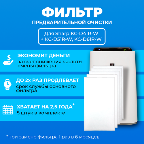 фото Фильтр для очистителя воздуха sharp kc-d41r-w/ kc-d51r-w/ kc-d61r-w. префильтр. 5 шт. prefiltr