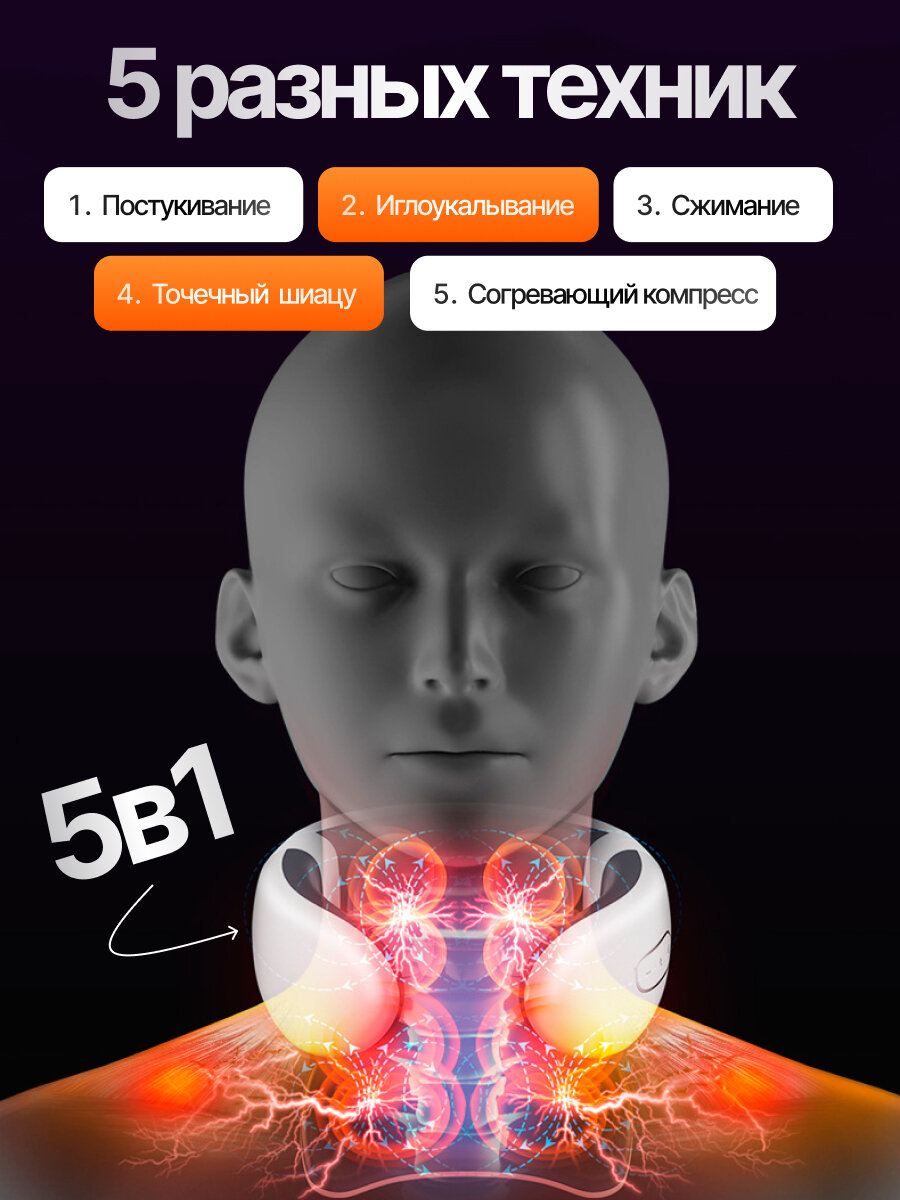 Массажер для шеи и плеч с функцией нагрева и вибрацией многофункциональный — фото 1