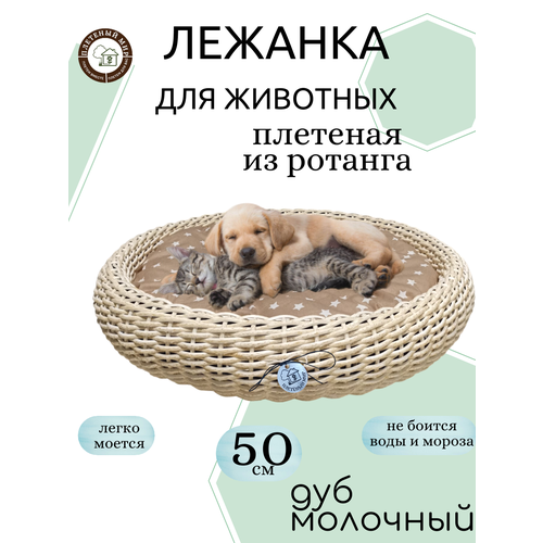 Лежанка для кошки, для собаки с подушкой плетеная из полиротанга 50х10см "Плетеный мир" Дуб молочный