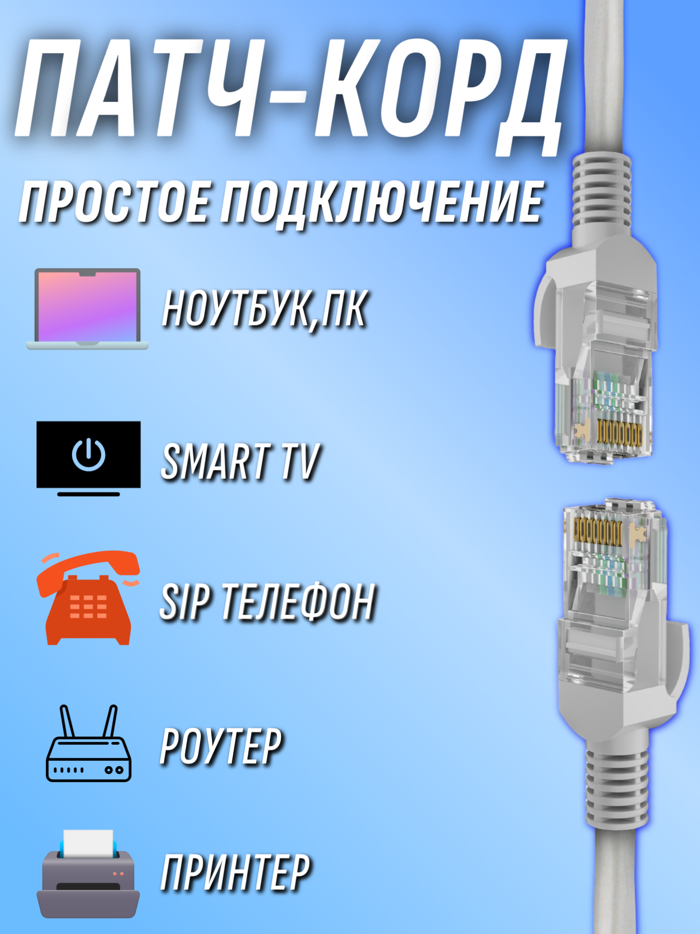 Интернет кабель патчкорд UTP 15 метров категория 5e 1 Гбит/с — фото 1