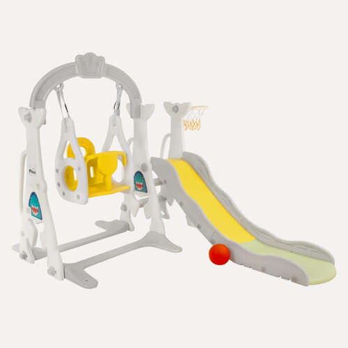 Изображение товара Горка детская с качелями Pituso "Shark ", игровой комплекс 3 в 1 с баскетбольным кольцом, цвет Белый