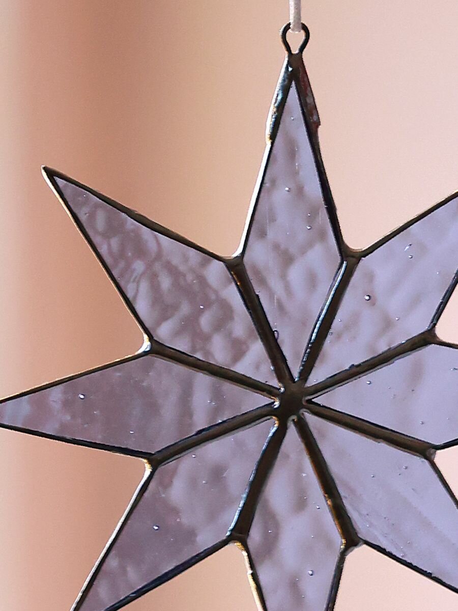 Вифлеемская звезда из прозрачного голубого витражного стекла с серебристыми гранями, малая — фото 1