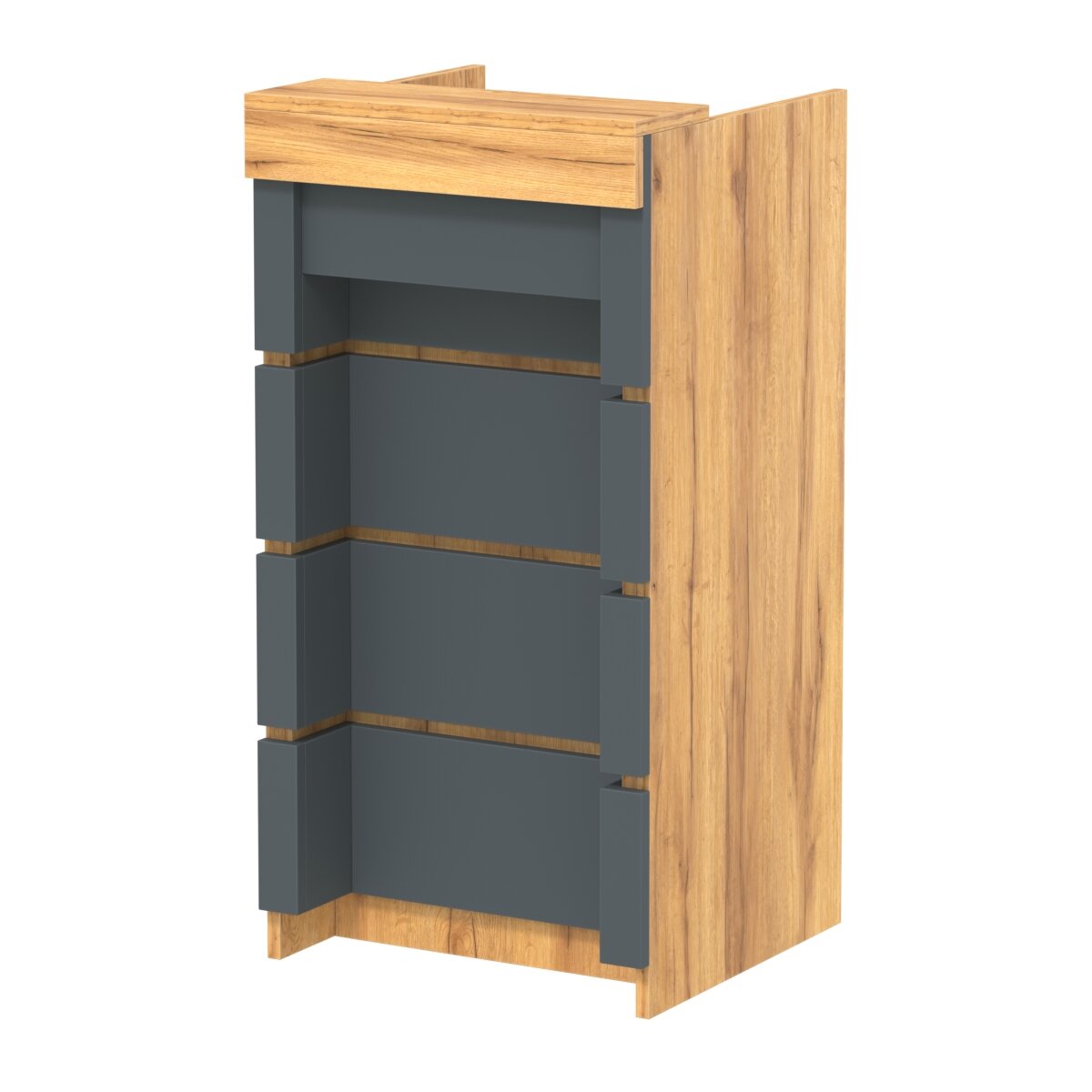 Торговый кассовый прилавок на колесах с утопленным фасадом №УФК-2-1, Дуб Золотистый и Темно-Серый