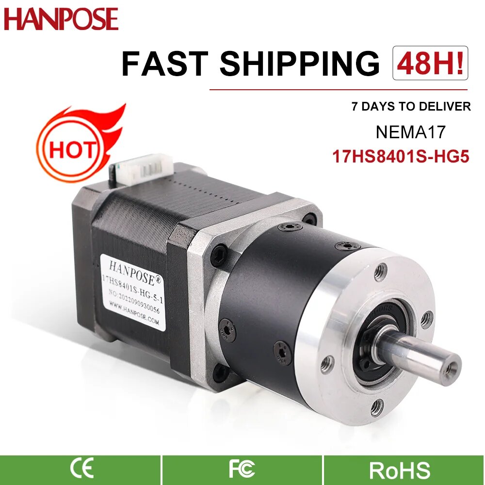 Шаговый двигатель HANPOSE 17HS2408S/3401S/4401S/8401S-HG Прецизионный мотор-редуктор Коэффициент уменьшения 5:1 10:1 Планетарный шаговый двигатель, 17HS2408S-HG x1pcs, Ratio 10-1