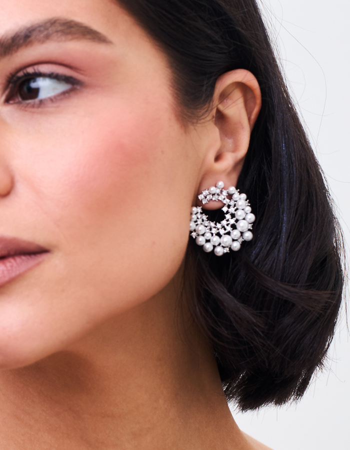 Серьги пусеты MariArsi, жемчуг имитация, размер 30 мм, серебро