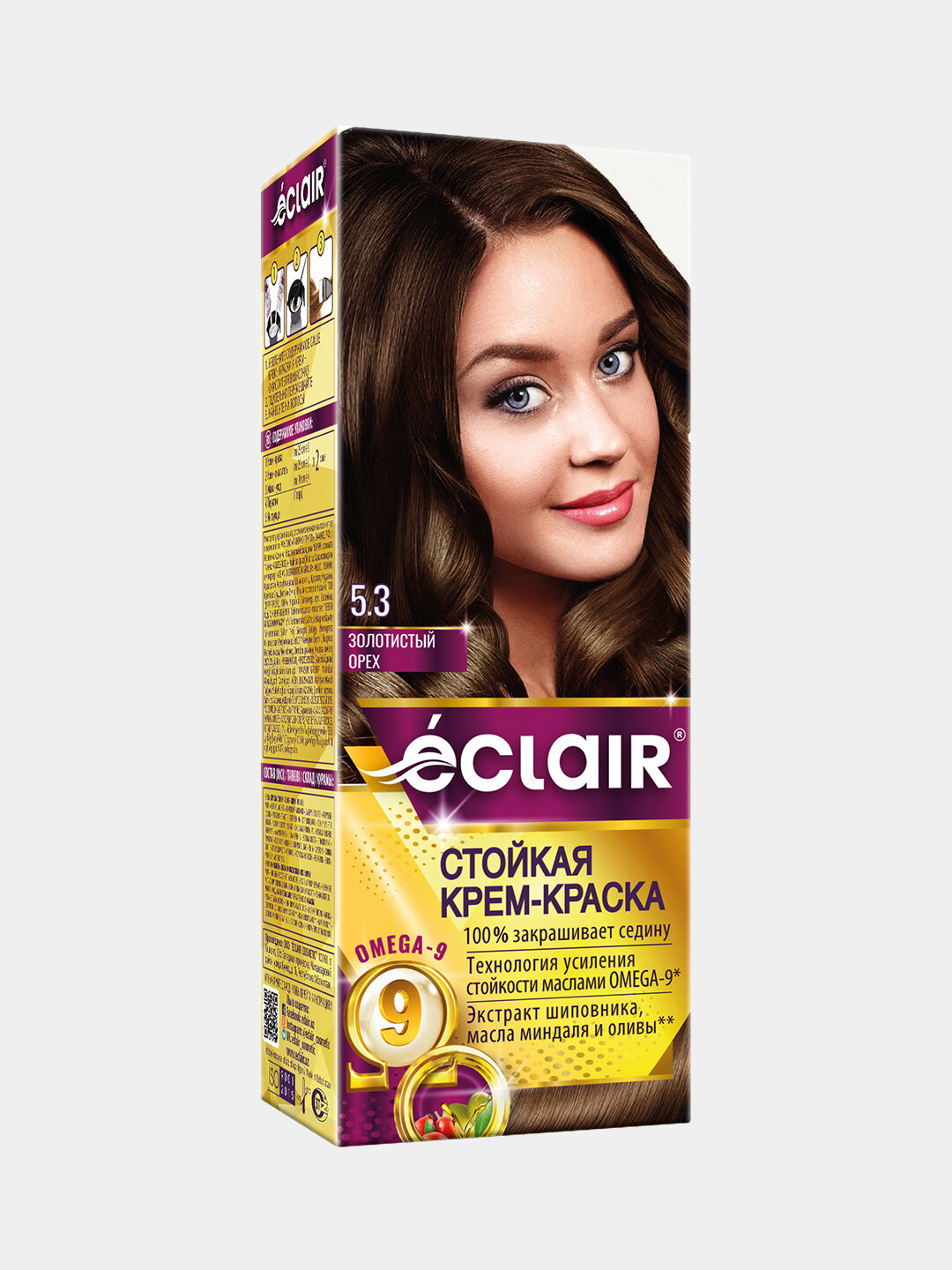 Краска для волос Eclair Omega-9 "Золотистый орех", 5.3