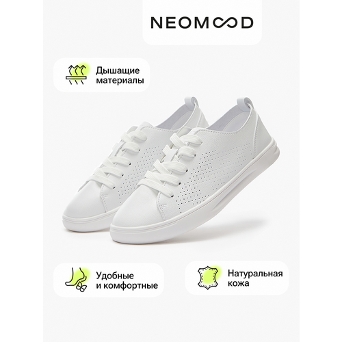 фото Кеды neomood женские, натуральная кожа, белый цвет, 38 размер, размер 38, белый