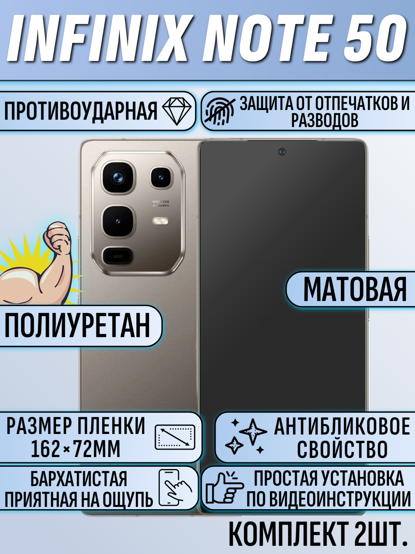 Гидрогелевая пленка для Infinix NOTE 50 матовая 2шт полиуретановая