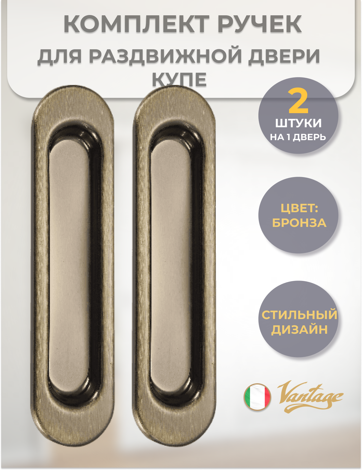 Ручки-купе для раздвижных дверей Vantage SDH-01 AB цвет бронза