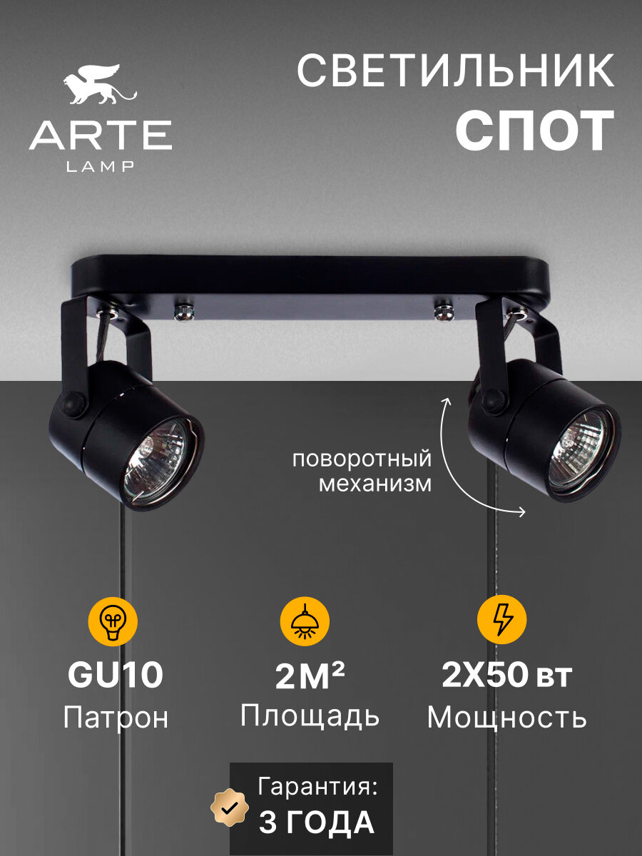 Спот накладной Arte Lamp MIZAR A1311PL-2BK GU10 50 Вт черный