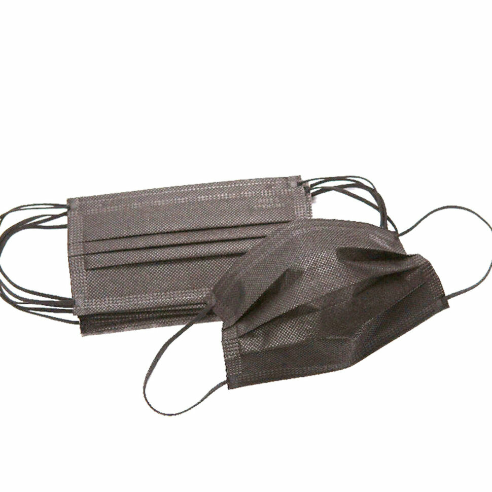 Маски одноразовые медицинские комплект 50 шт 3-х слойные черные фильтр СМС упаковка полиэтиленовая 631643