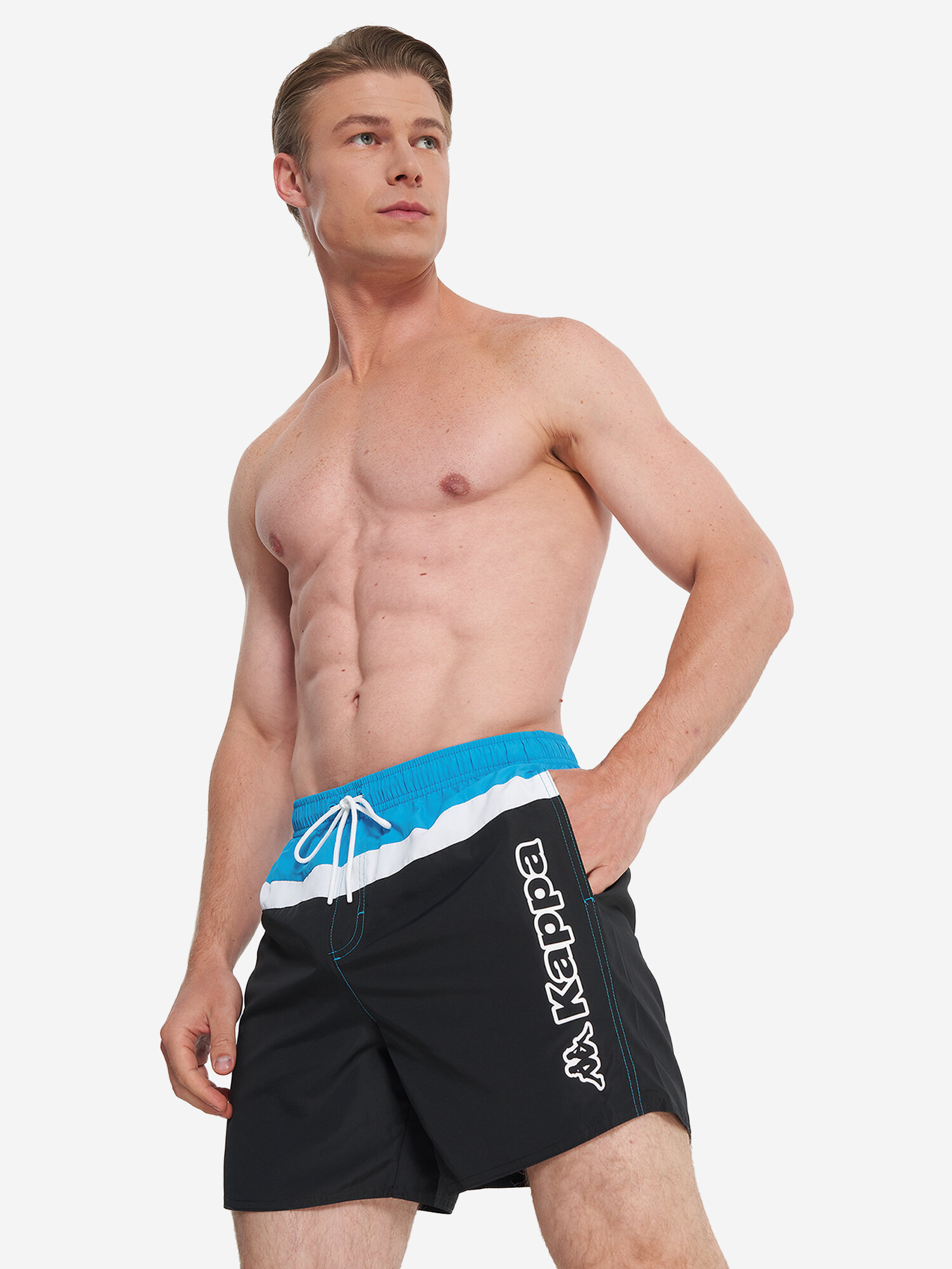 Шорты для плавания Kappa Logo Men's 40cm Swimming shorts, размер 52, черный/голубой