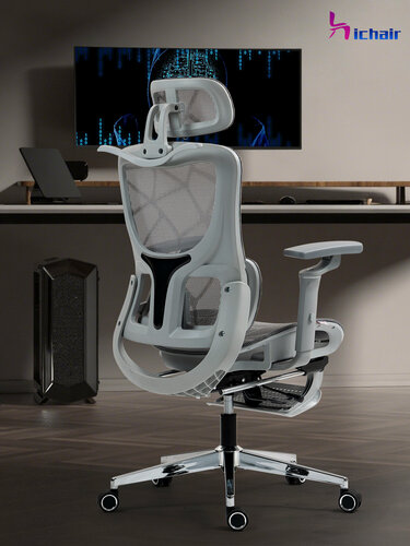 Изображение товара Офисное кресло RY-H919, с механизмом качания и подставкой для ног, цвет светло-серый