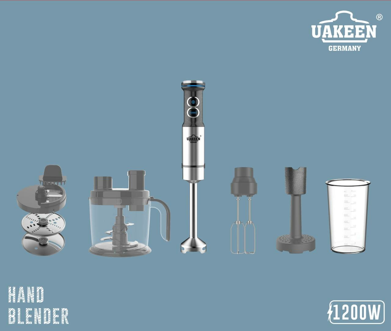 Погружной блендер "UAKEEN" ZL-517, мощность 1200 Вт, металлический корпус 8/1