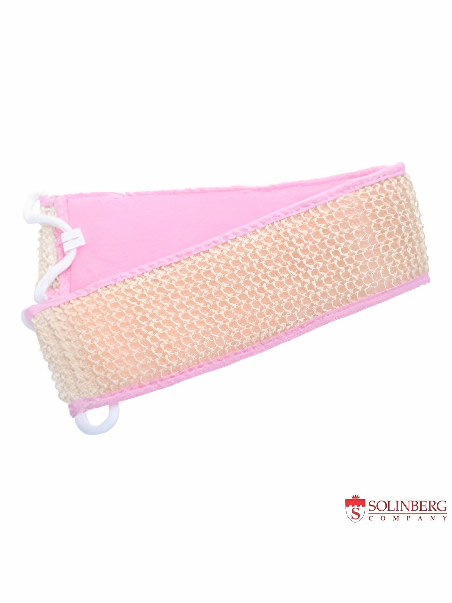 Мочалка лента из сизаля Scarlet Line 5001 PINK с веревочными ручками бежео-розовая жесткая 56х10 см.