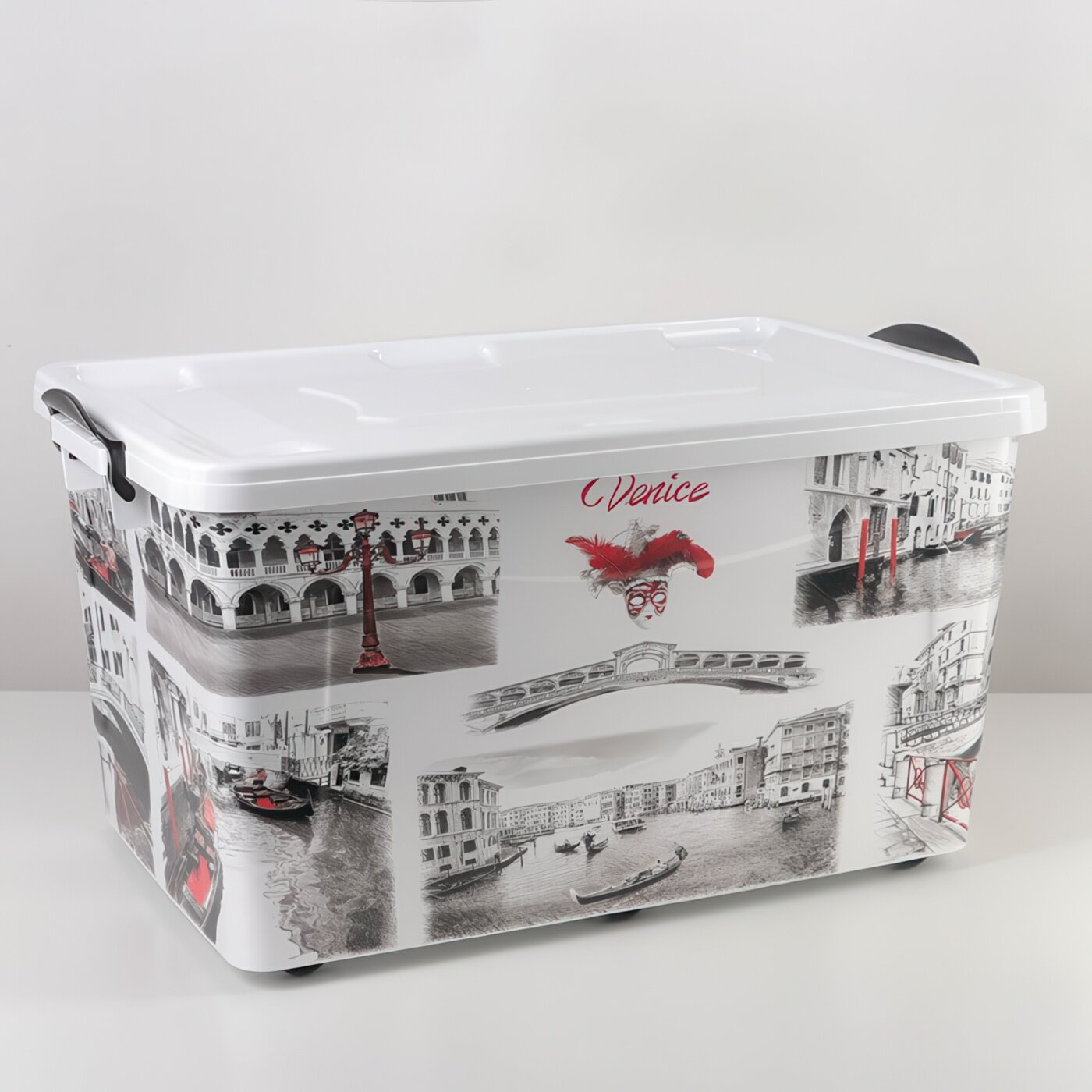 Контейнер для хранения с крышкой  Венеция   50 л  62 5 39 33 см  на колёсиках  цвет белый