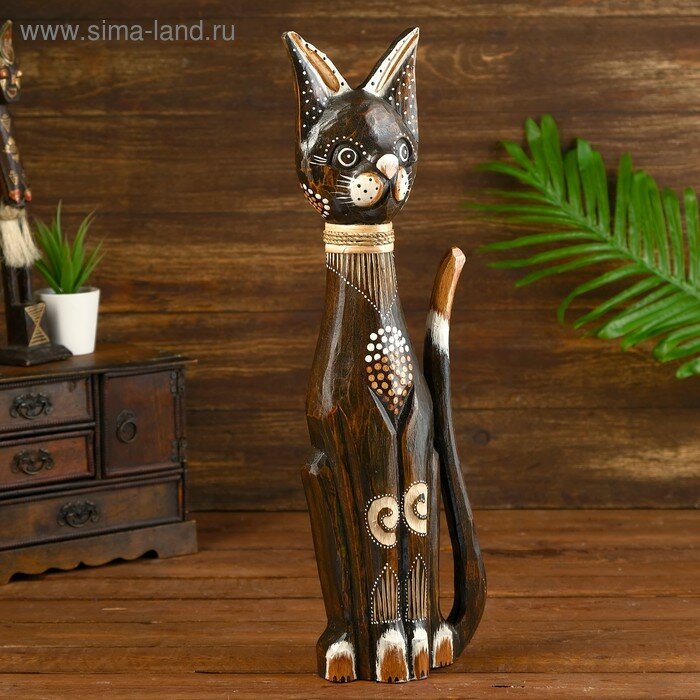 Сувенир «Кошка коричневая с узором» 7×17×50 см дерево