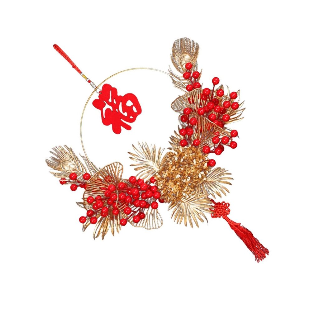Круглый новогодний венок с ягодами 40 см для украшения дверей крыльца и окон внутри и снаружи