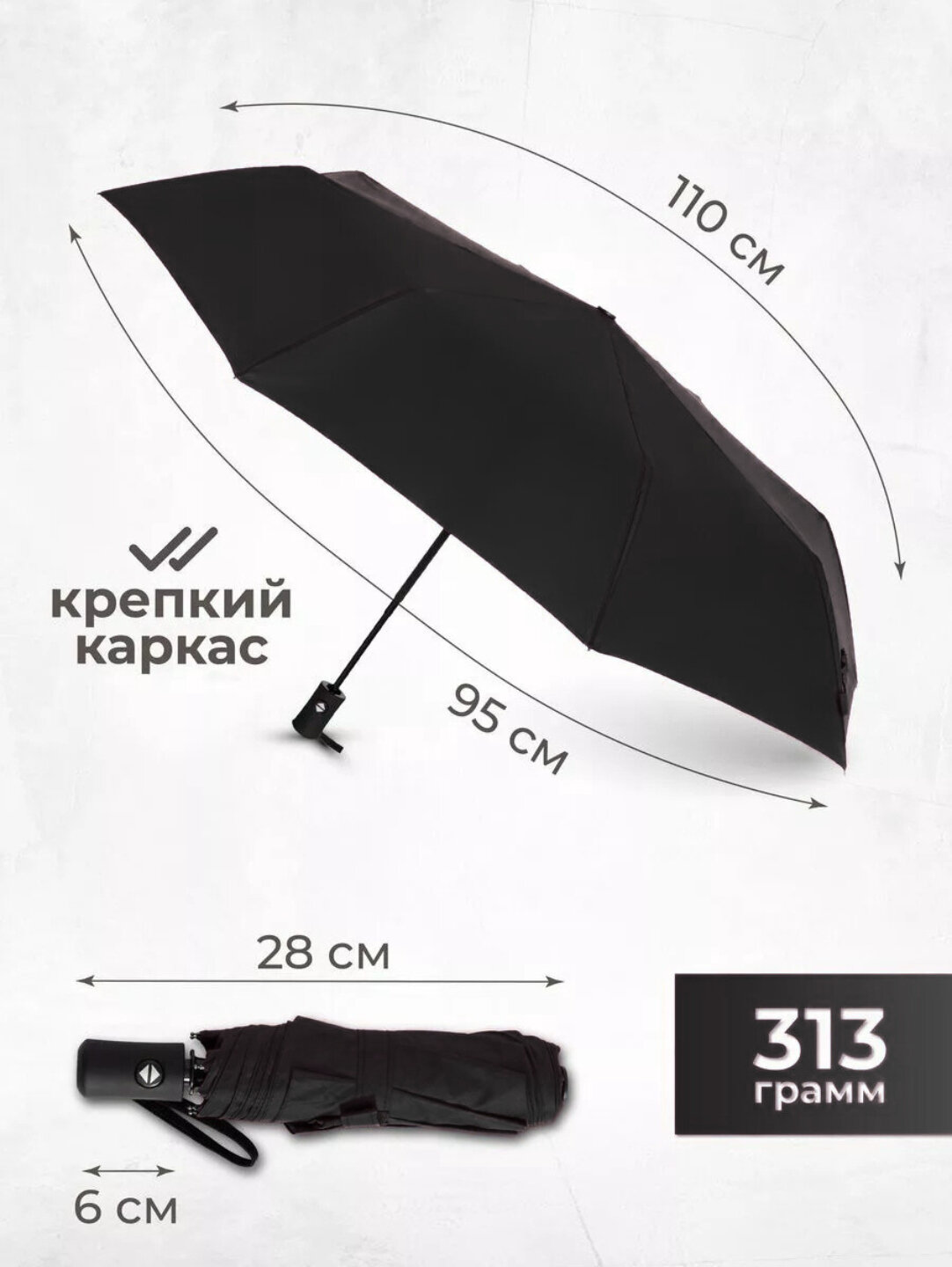 Смарт-зонт , черный — фото 1