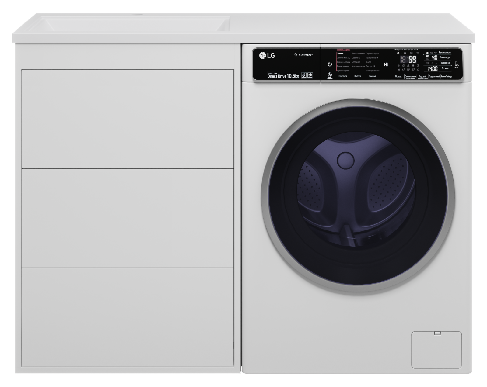 Тумба Brevita Grafit 60 под стиральную машину, белая, с раковиной Эстет Даллас 120 левая