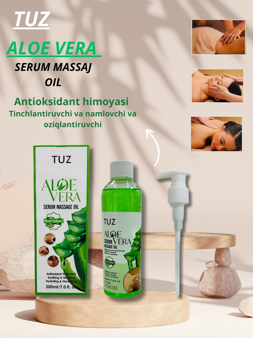 Массажное масло TUZ, для лица и тела, универсальное, заживляющее, антивозрастное, 200мл