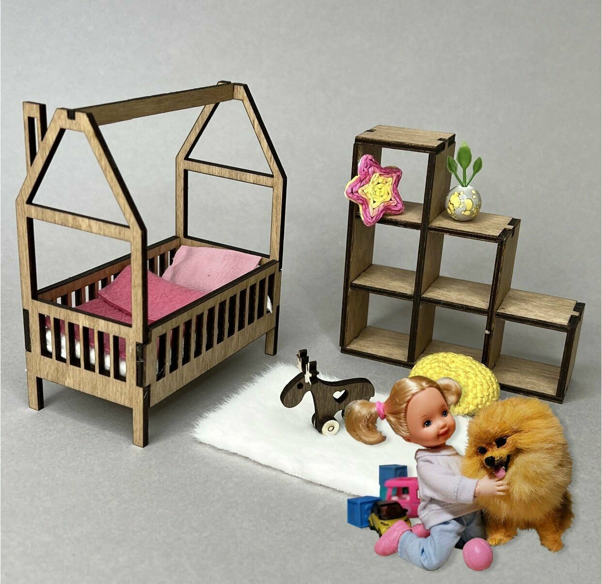 Мебель для кукол Ola la Home Детская комната розовая для кукольного домика до 16 см