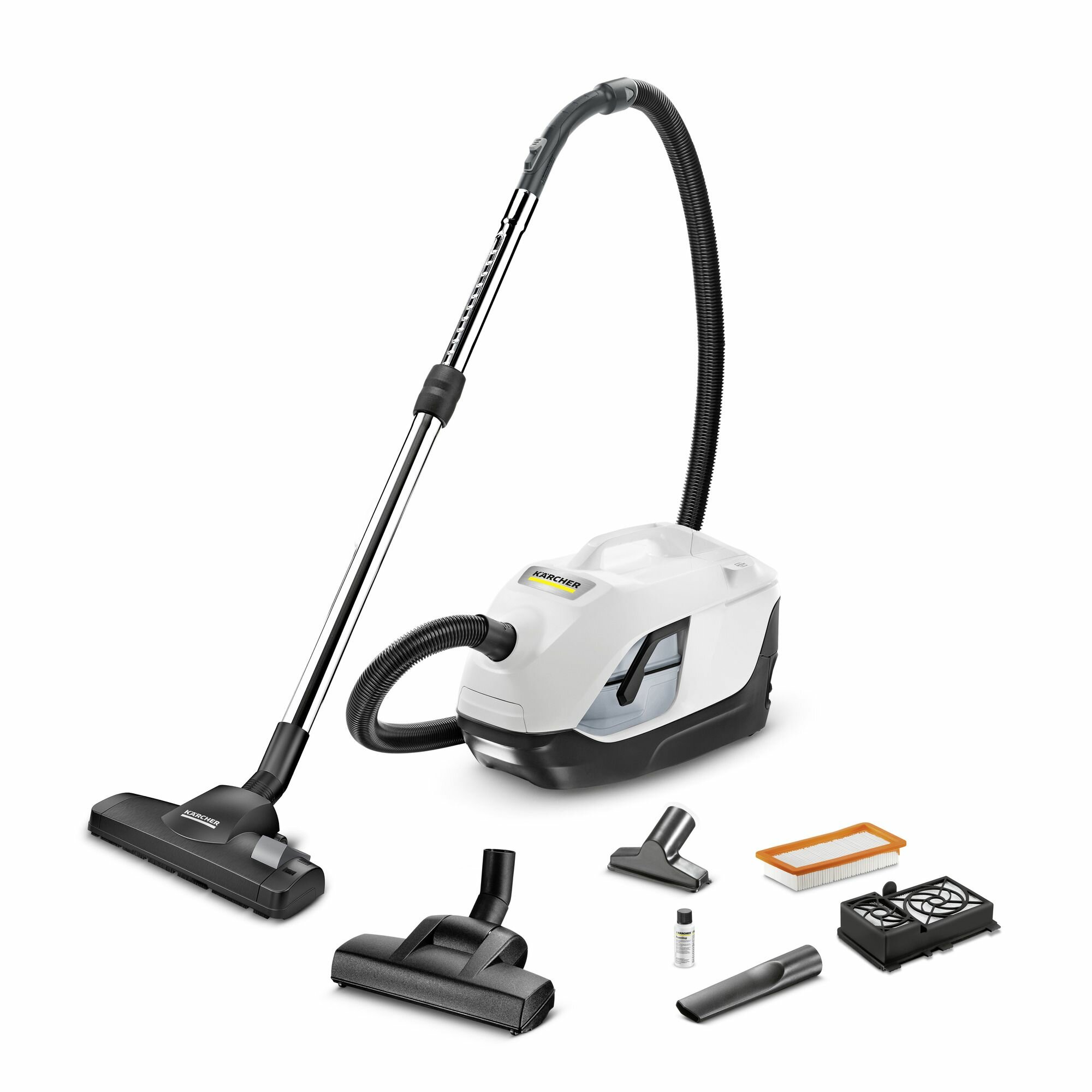 Пылесос для дома Karcher DS 6 Plus 1.195-252.0, с аквафильтром, многоступенчатая система фильтрации, 4 насадки, 650 Вт, 80 Дб, в комплекте пеногаситель FoamStop, белый/черный