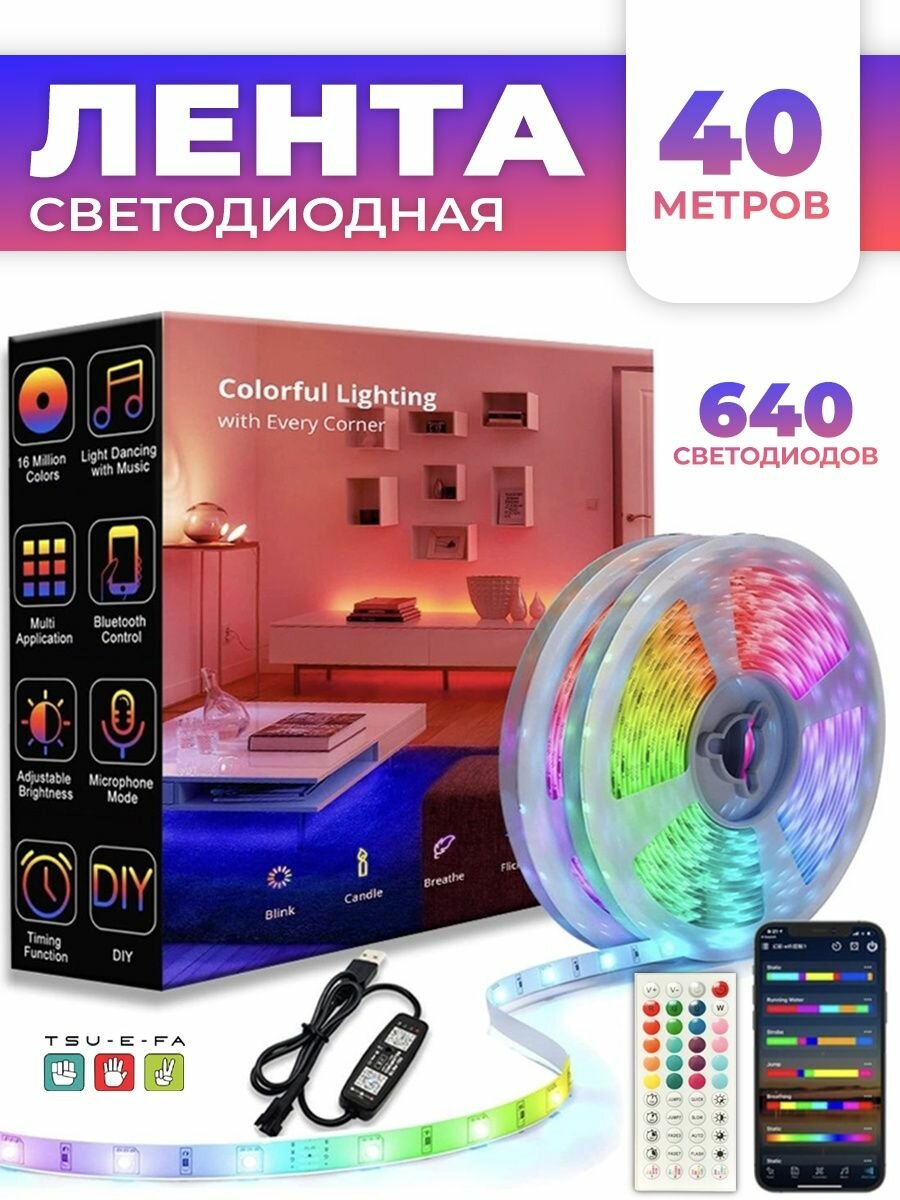 Светодиодная лента 40м многоцветная