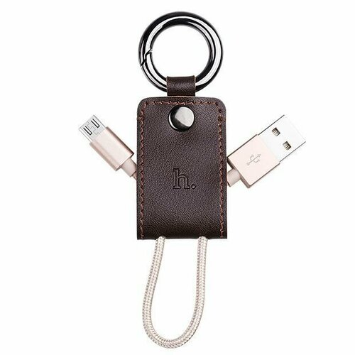 Кожаный кабель брелок Micro USB, UPM19 Key Chain Portable Charging Cable, коричневый