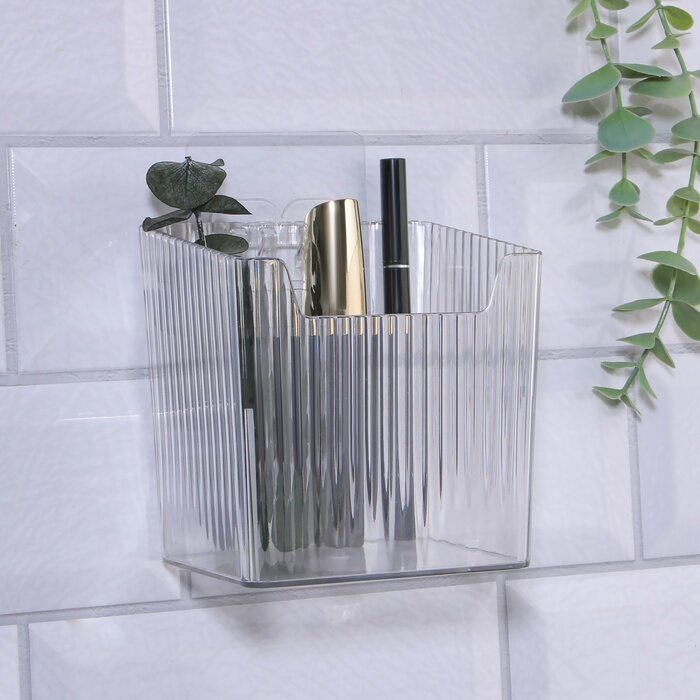 фото Queen fair Органайзер для хранения « CRISTAL», навесной, 1 секция, с клеевыми крючками, 11,5 × 8 × 11 см, цвет микс