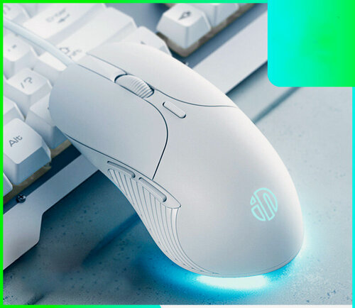 Изображение товара Игровая проводная бесшумная мышь INPHIС B1 с подсветкой, 7200dpi, белый