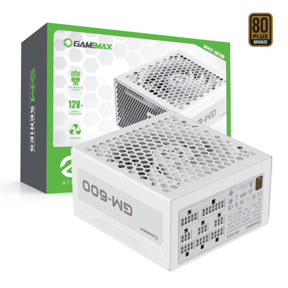 Блок питания для ПК GameMax GM-600 White Modular (Белый 600W Bronze ATX 14см 20+4pin 3*Molex 6*SATA CPU(4+4) 2*PCI-E(6+2) кабель питания