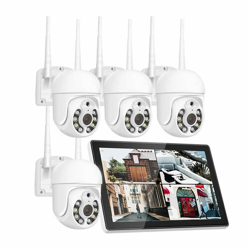 Беспроводной цифровой IP WiFi комплект видеонаблюдения на 4 камеры со звуком и монитором Millenium LCD 3048 PTZ