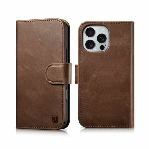 фото Книжка+накладка чехол из натуральной кожи 2 в 1 oil wax premium leather для iphone 16 pro max icarer