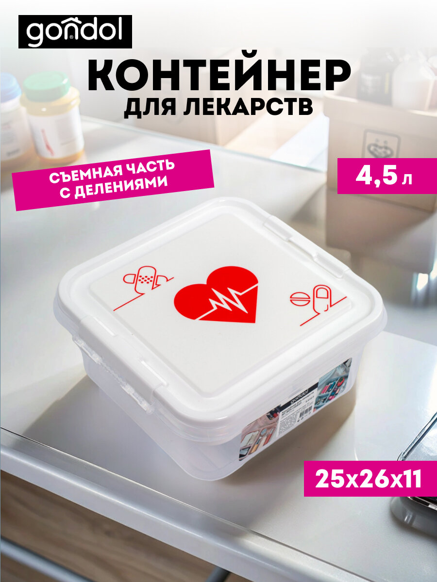 Контейнер для хранения лекарств Gondol My Box Сердце, с крышкой