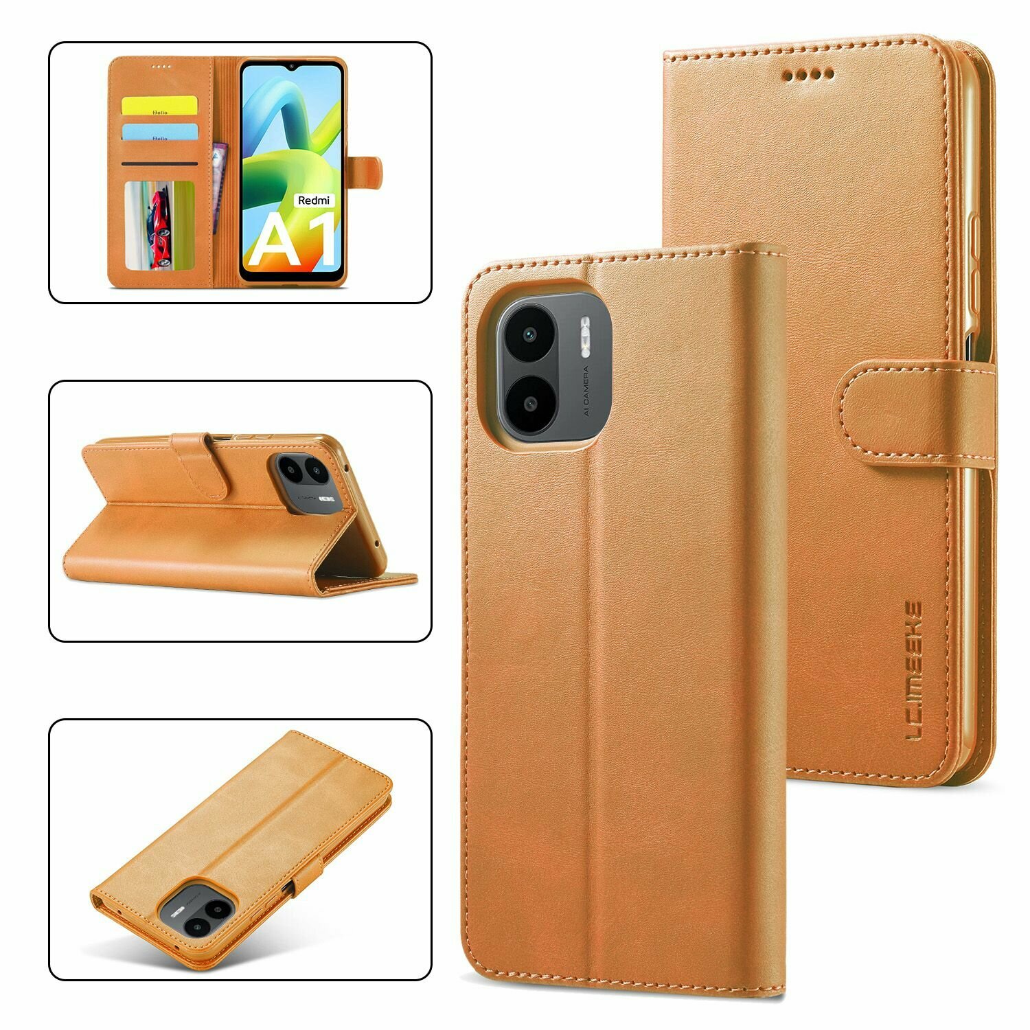 Картинки LCIMEEKE Кожаный книжка чехол для Xiaomi Redmi A1/A2 /Сяоми Ксиаоми Редми А1 / A2 с визитницей из экокожи