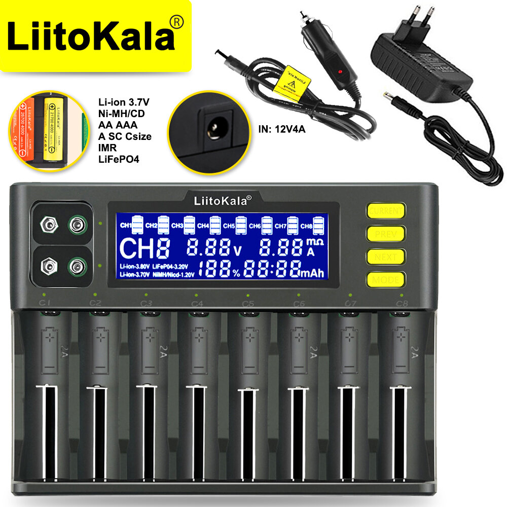 LiitoKala Lii-S8 l слота автономный Интеллектуальное зарядное устройство Li-ion NiMH/Cd: AA, AAA SC C 18650 21700 26650 16340 — фото 1
