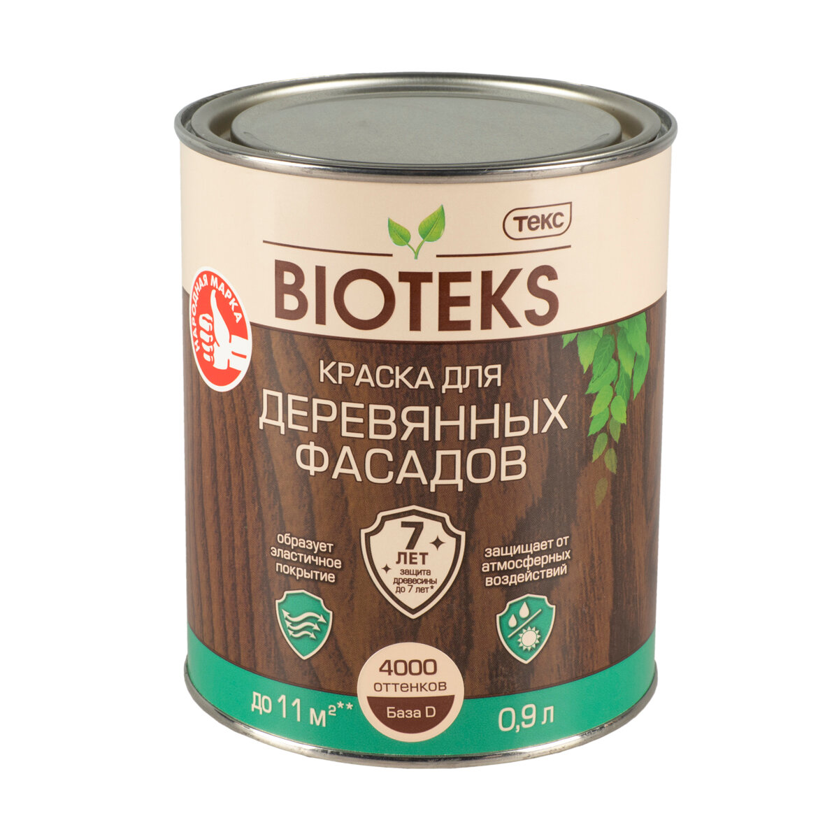 Краска для деревянных фасадов Bioteks полуглянцевая база D бесцветная 09 л