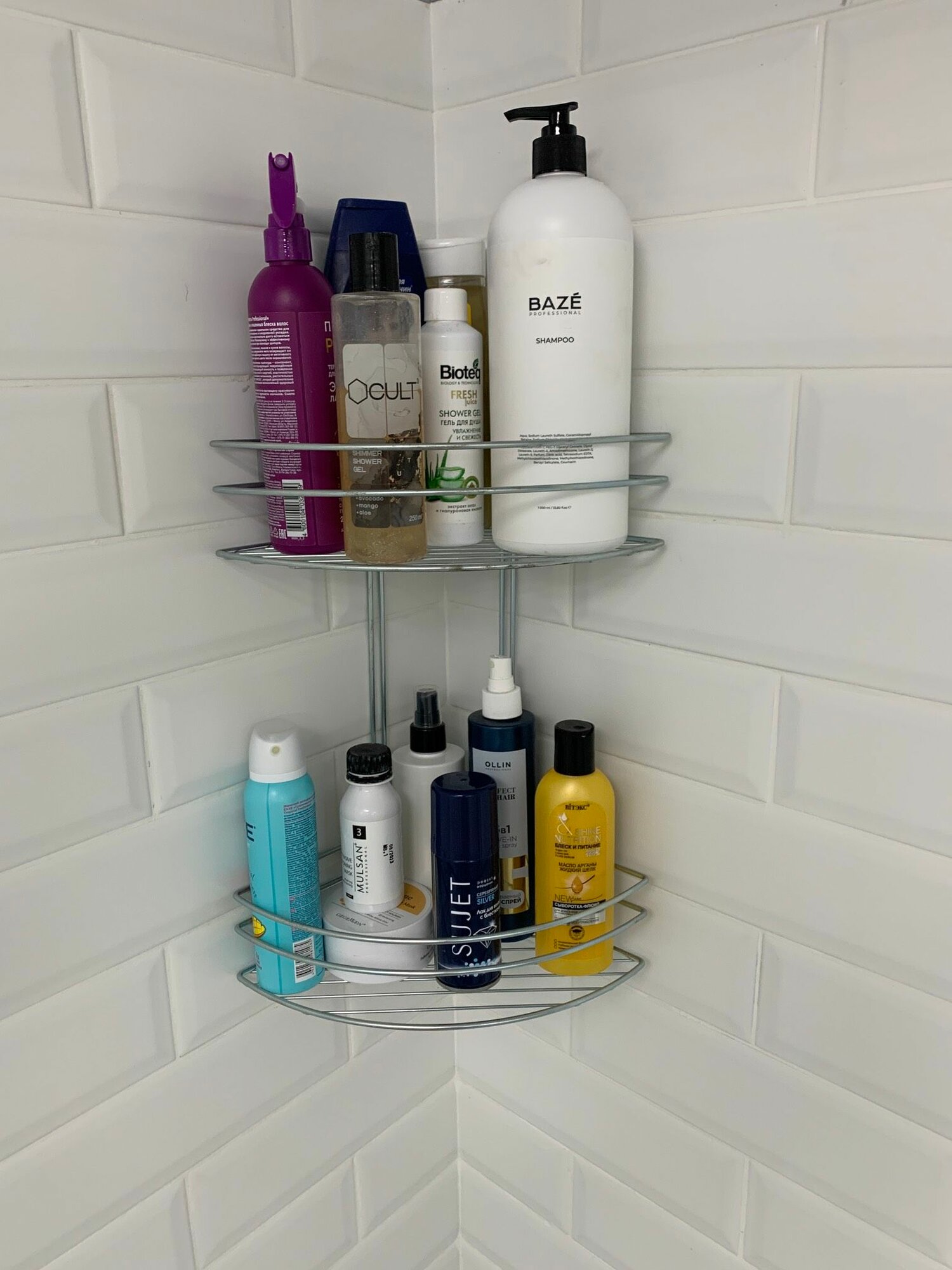 Полка в ванную комнату 2-х ярусная 40х20х20см серебристый цвет