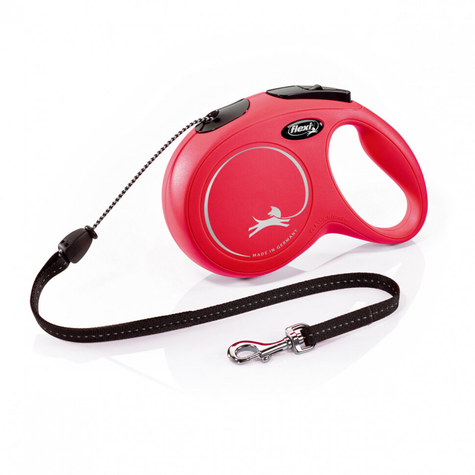 Рулетка Flexi New Classic M, 8 м, 20 кг, трос, красный