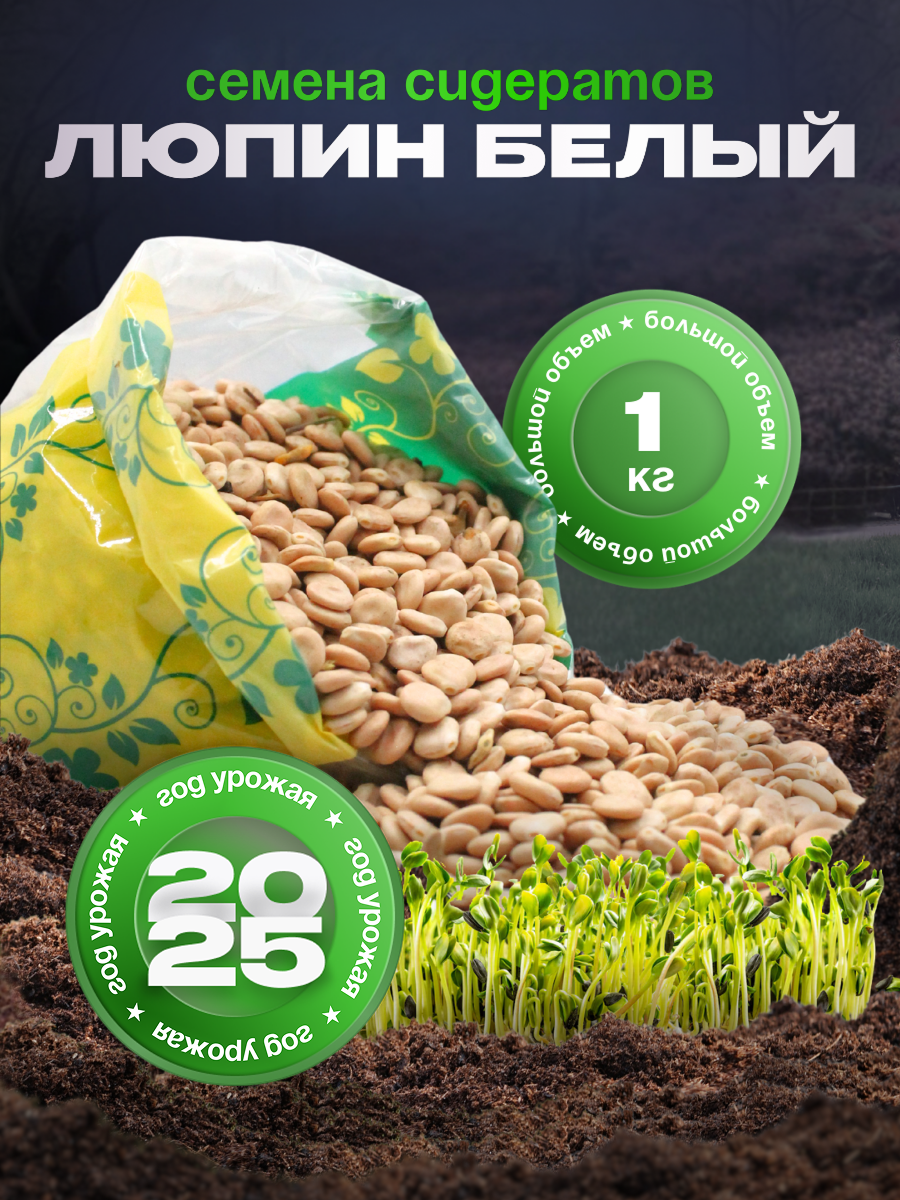 Семена Люпин белый 1 кг Зеленый Уголок сидерат для огорода