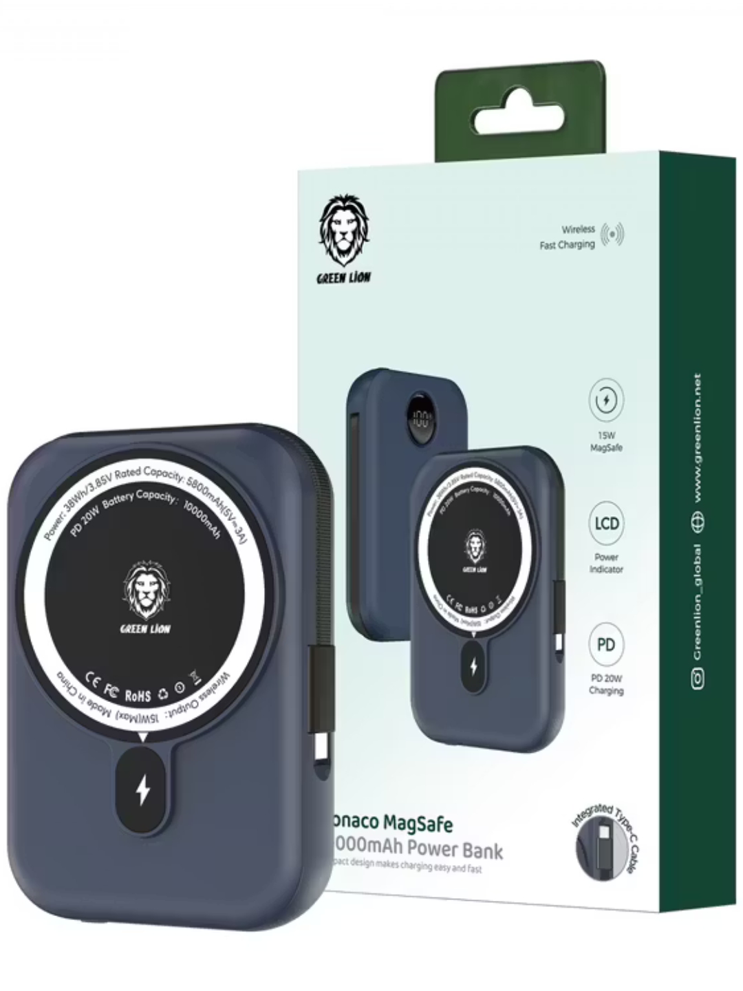 Внешний аккумулятор GREEN LION "Monaco", 10000mAh, с функцией MagSafe