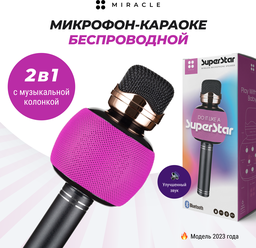 Караоке микрофон HP-2118 розовый с колонкой беспроводной